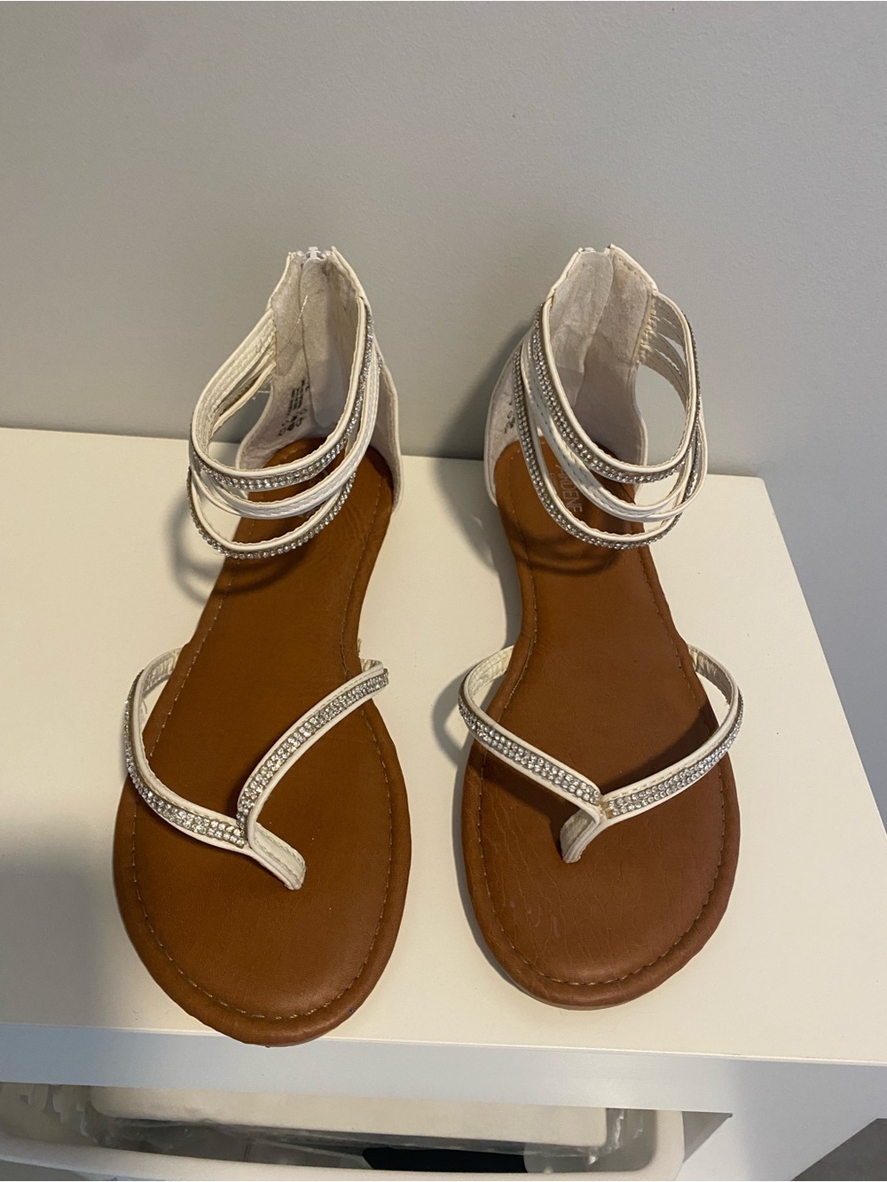 $10 BUNDLE ITEM - ADD ON Women's White Rhinestone Ankle-Strap Sandals